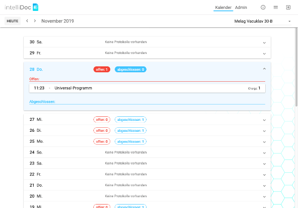 intelliDoc Kalender Ansicht mit allen Protokollen